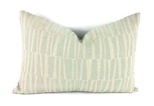 14" x 21" Light Blue on Cream Linen Abstract Lumbar Pillow Cover