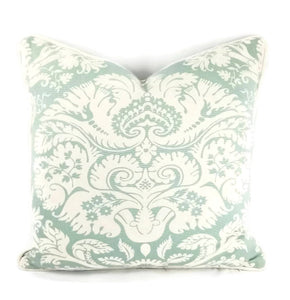 Seafoam with White Damask Pattern Pillow Cover