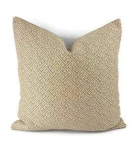 Kravet Smart Tan and Cream Fretwork Pillow Cover