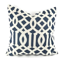 Load image into Gallery viewer, Schumacher Imperial Trellis II in Ivory and Navy Pillow Cover
