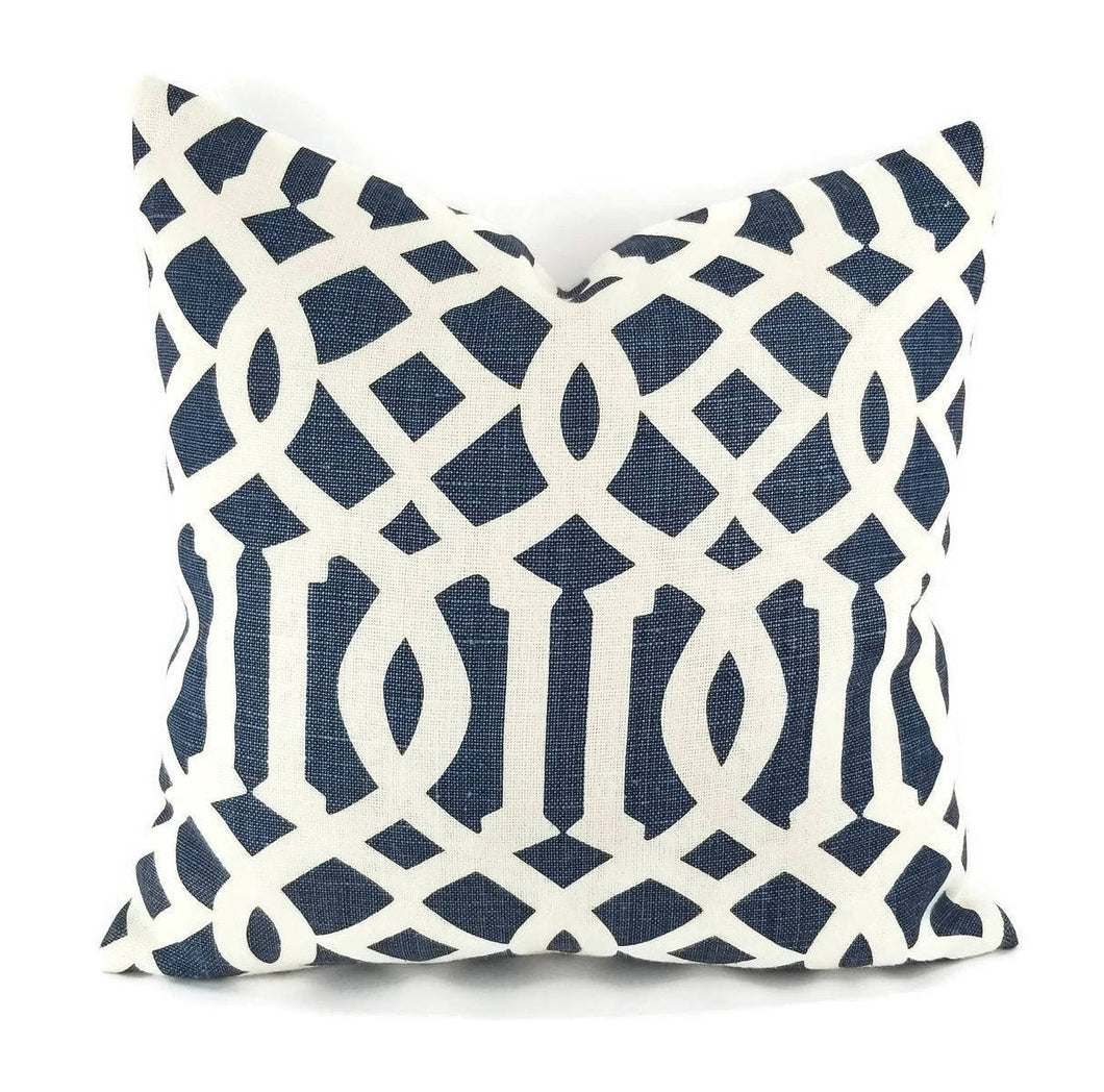 Schumacher Imperial Trellis II in Ivory and Navy Pillow Cover