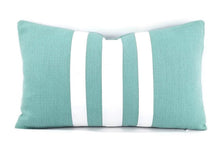 Load image into Gallery viewer, 12&quot; x 20&quot; Aqua Blue with White Ribbon Embellished Lumbar Pillow Cover
