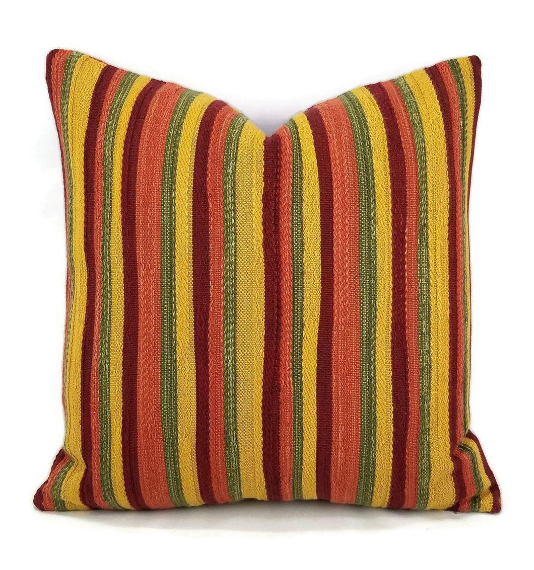 Red, Yellow, Green Woven Striped Pillow Cover - 20