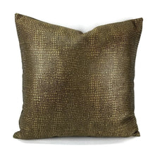 Load image into Gallery viewer, Brown and Gold Animal/Reptile/Alligator Print Square Pillow Cover
