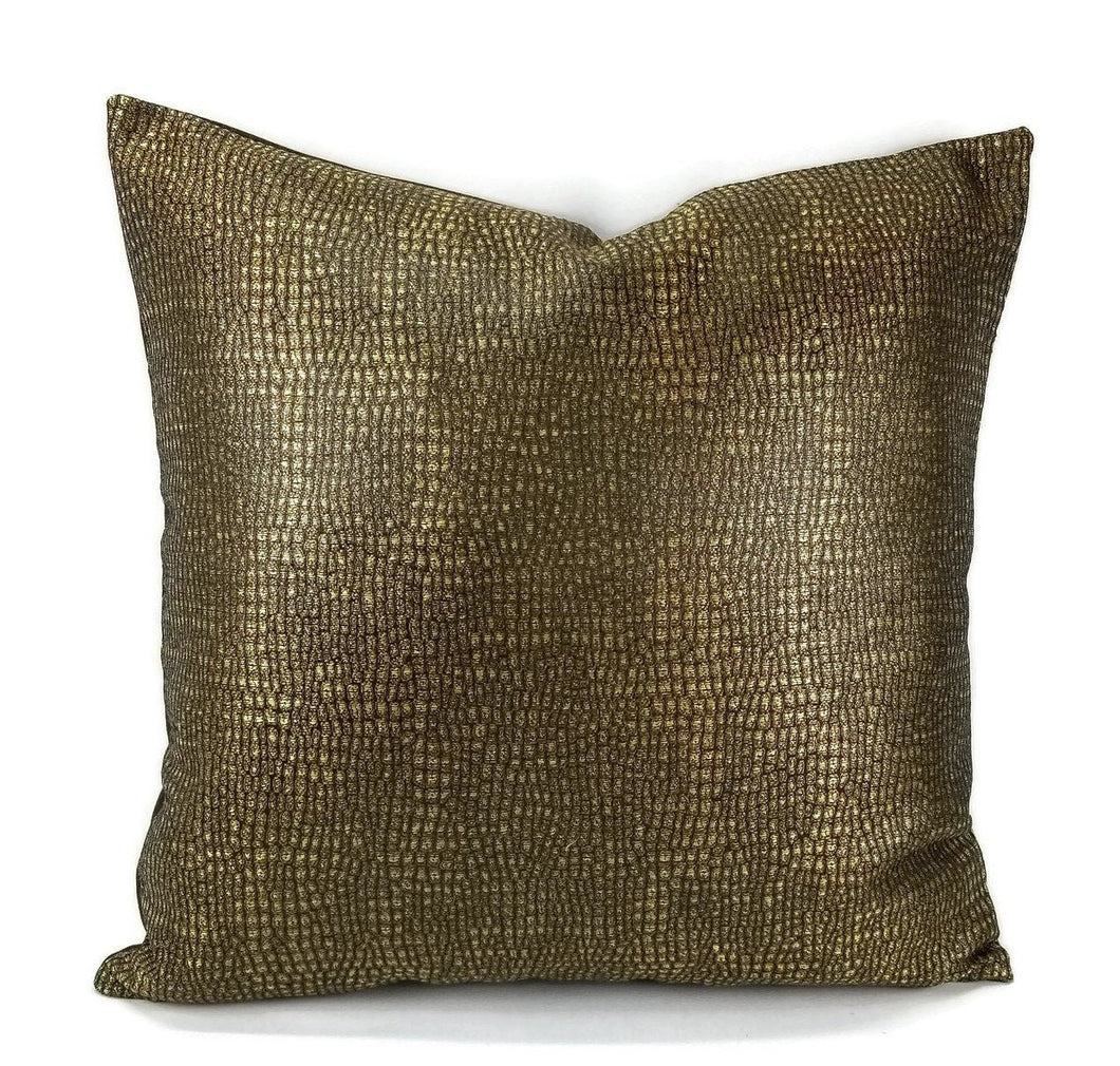 Brown and Gold Animal/Reptile/Alligator Print Square Pillow Cover