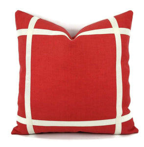 Rose Red with Cream Ribbon Embellishment Pillow Cover