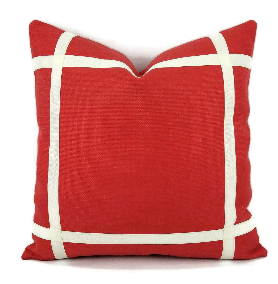 Rose Red with Cream Ribbon Embellishment Pillow Cover