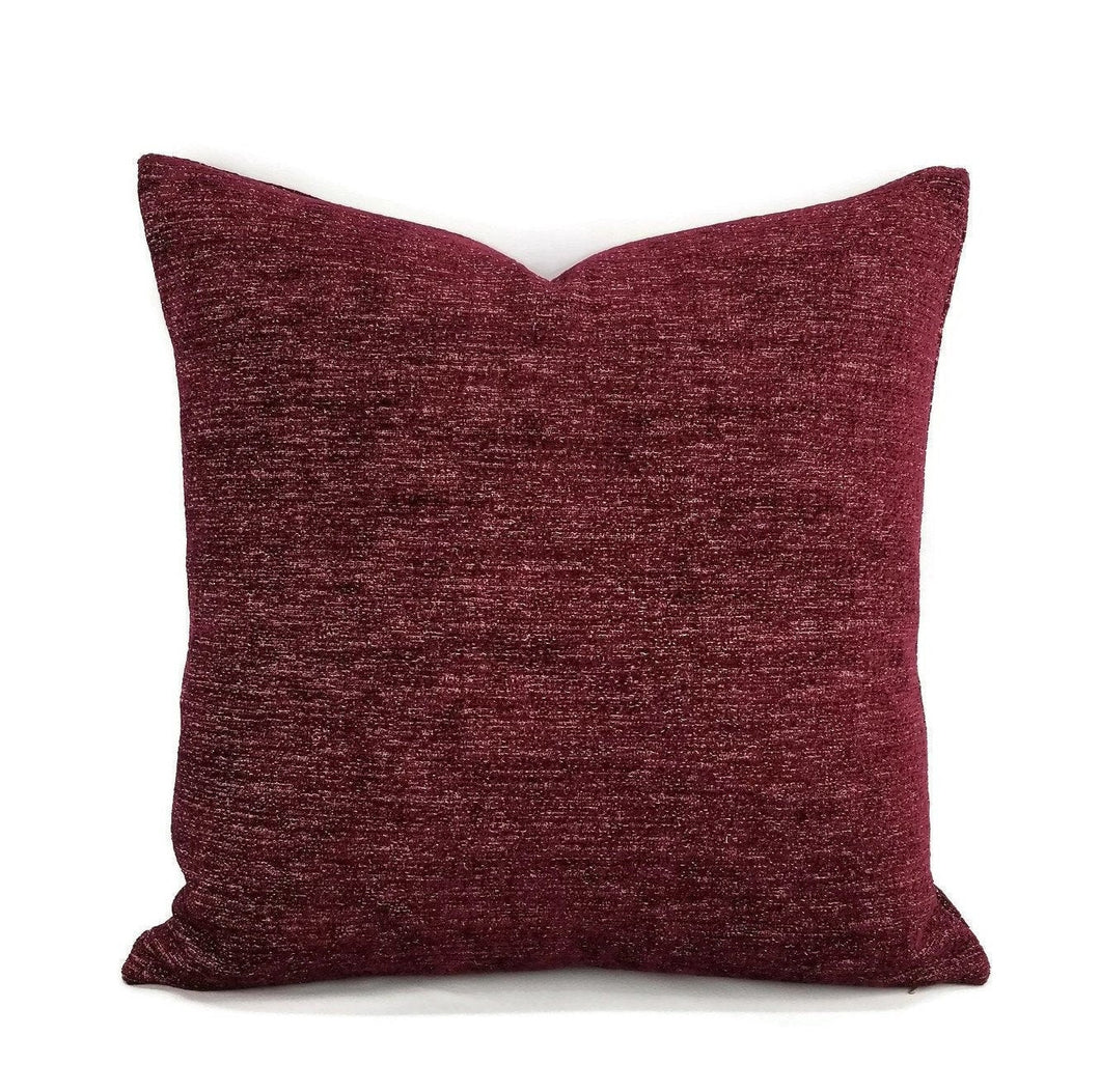 Bright Burgundy with Metallic Thread Woven Textured Chenille Pillow Cover - 20