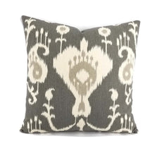 Load image into Gallery viewer, Dark Gray and Cream Ikat Print Cotton Pillow Cover - 20&quot; x 20&quot;
