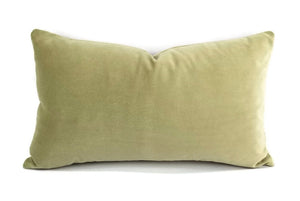 11.5" x 20" F. Schumacher Gainsborough Velvet in Sage Lumbar Pillow Cover - Solid Sage Green Velvet Rectangle Cushion Cover