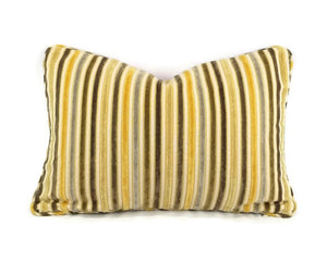 14"x 20" Gold, Yellow, Tan, Gray, Cream, and Brown Cut Velvet Striped Lumbar Pillow Cover with Self-Welt