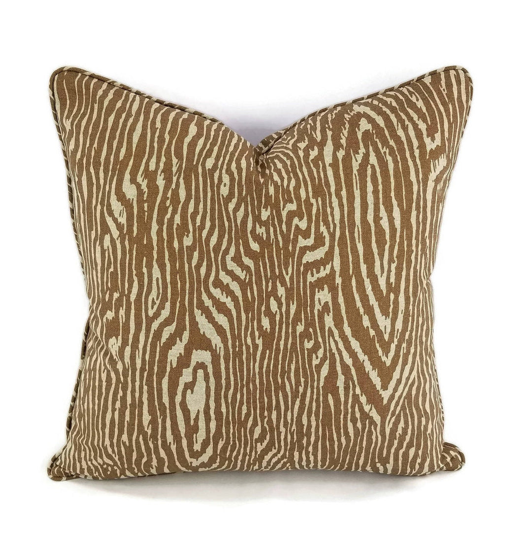 Brown and Tan Wood Grain with Self-Welt Linen Pillow Cover