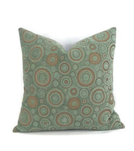 Load image into Gallery viewer, Light Teal Chenille with Brown Circle Pattern Pillow Cover
