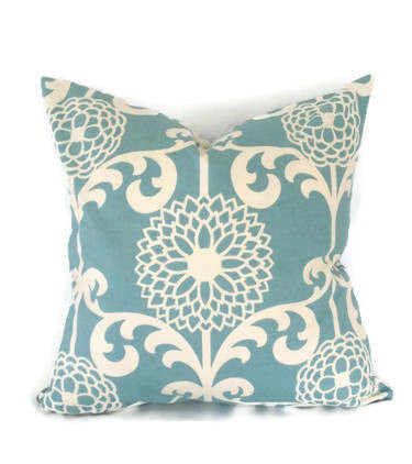 Fun Floret Spa Light Blue and Cream Floral Cotton Pillow Cover