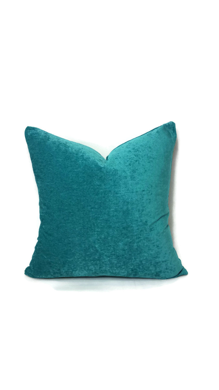 Solid Turquoise Thin Chenille Pillow Cover