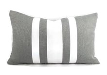 Load image into Gallery viewer, 12&quot; x 20&quot; Dark Gray Linen with White Ribbon Lumbar Pillow Cover
