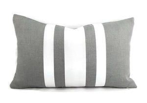 12" x 20" Dark Gray Linen with White Ribbon Lumbar Pillow Cover