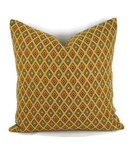 Gold with Blue and Red Diamond Pattern Pillow Cover