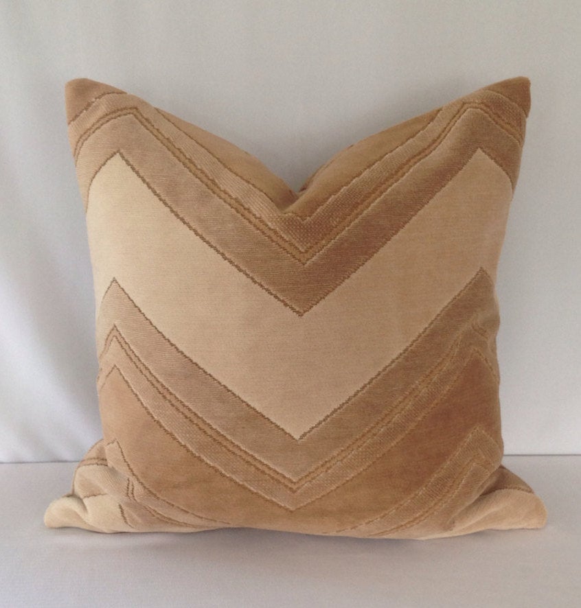 Vintage Tan Velvet Chevron Pattern Pillow Cover