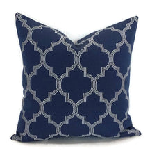 Load image into Gallery viewer, Navy Blue Moroccan Trellis Pillow Cover
