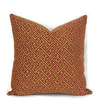 Load image into Gallery viewer, Kravet Smart Gold and Red FretworkPillow Cover
