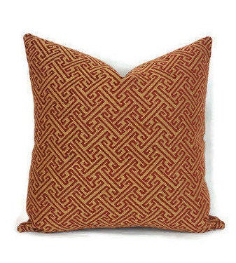 Kravet Smart Gold and Red FretworkPillow Cover