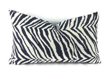 Load image into Gallery viewer, 12&quot; x 20&quot; Dark Navy and Off White Zebra Print Cotton Pillow Cover
