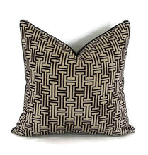 Load image into Gallery viewer, Light Gold with Black Geometric  Woven Pillow Cover
