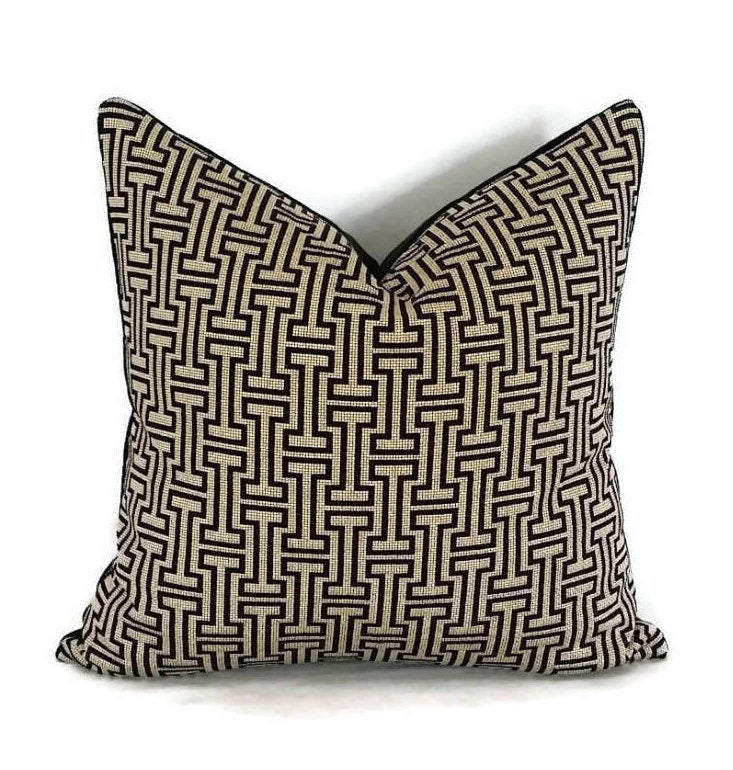 Light Gold with Black Geometric  Woven Pillow Cover