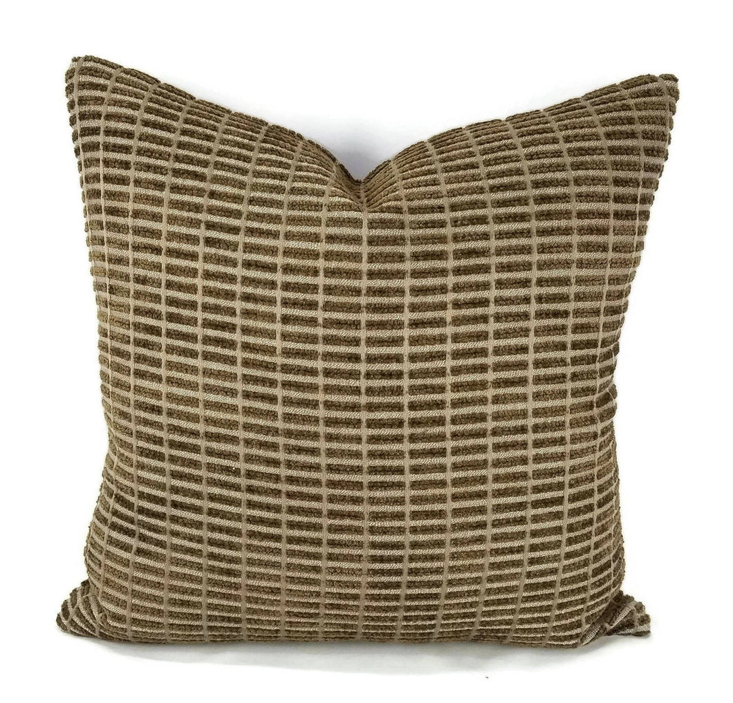 Chella Textiles Click Track in the color Ash and Bark Pillow Cover