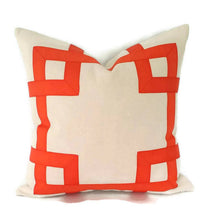 Load image into Gallery viewer, Cream and Orange Ribbon Embellished Pillow Cover
