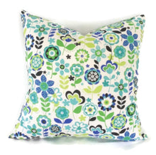 Load image into Gallery viewer, Blue and Green Floral Print Cotton Pillow Cover
