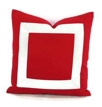 Load image into Gallery viewer, Deep Red Duck Cotton with White Ribbon Square Pillow Cover
