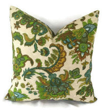 Load image into Gallery viewer, Green, Blue, and Tan Floral Outdoor / indoor pillow
