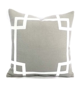 Gray Heavy Linen with White Ribbon Embellishment Pillow Cover