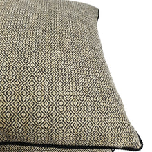 Load image into Gallery viewer, F. Schumacher Mamet in Coal with Black Cording Pillow Cover - 20&quot; x 20&quot; Charcoal and Tan Fretwork Woven Pattern Cushion Cover
