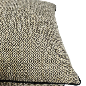 F. Schumacher Mamet in Coal with Black Cording Pillow Cover - 20" x 20" Charcoal and Tan Fretwork Woven Pattern Cushion Cover