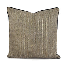 Load image into Gallery viewer, F. Schumacher Mamet in Coal with Black Cording Pillow Cover - 20&quot; x 20&quot; Charcoal and Tan Fretwork Woven Pattern Cushion Cover
