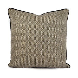 F. Schumacher Mamet in Coal with Black Cording Pillow Cover - 20" x 20" Charcoal and Tan Fretwork Woven Pattern Cushion Cover