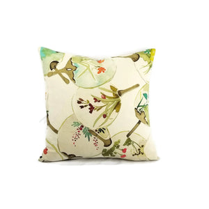 Japaneses Fan Floral Cotton Pillow Cover - 20" x 20" Cream Cushion Case