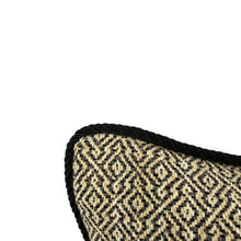 Load image into Gallery viewer, F. Schumacher Mamet in Coal with Black Cording Pillow Cover - 20&quot; x 20&quot; Charcoal and Tan Fretwork Woven Pattern Cushion Cover
