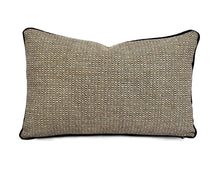 Load image into Gallery viewer, 13&quot; x 20&quot; F. Schumacher Mamet in Coal with Black Cording Lumbar Pillow Cover - Charcoal and Tan Fretwork Woven Pattern Cushion Cover
