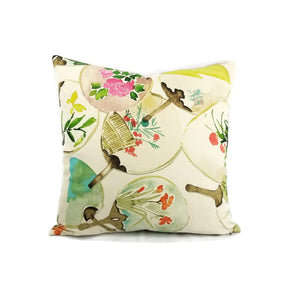 Japaneses Fan Floral Cotton Pillow Cover - 20" x 20" Cream Cushion Case