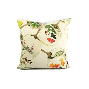 Japaneses Fan Floral Cotton Pillow Cover - 20" x 20" Cream Cushion Case