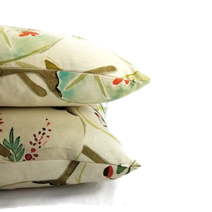 Japaneses Fan Floral Cotton Pillow Cover - 20" x 20" Cream Cushion Case