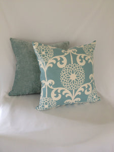 Fun Floret Spa Light Blue and Cream Floral Cotton Pillow Cover