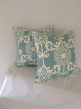 Load image into Gallery viewer, Fun Floret Spa Light Blue and Cream Floral Cotton Pillow Cover
