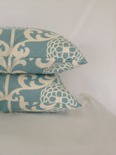 Load image into Gallery viewer, Fun Floret Spa Light Blue and Cream Floral Cotton Pillow Cover
