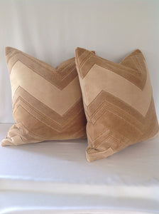 Vintage Tan Velvet Chevron Pattern Pillow Cover